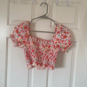 Floral Puff Sleeve Smocked Top